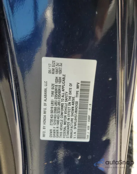2018 Honda Odyssey Ex z USA, uszkodzony, nr VIN 5FNRL6H57JB042430